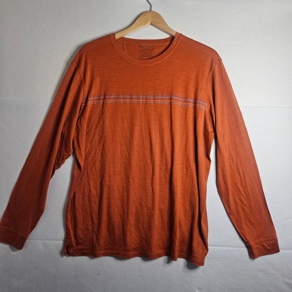 Patagonia Capilene Cool Merino Long Sleeve Shirt Mens XL Rust Orange Graphic